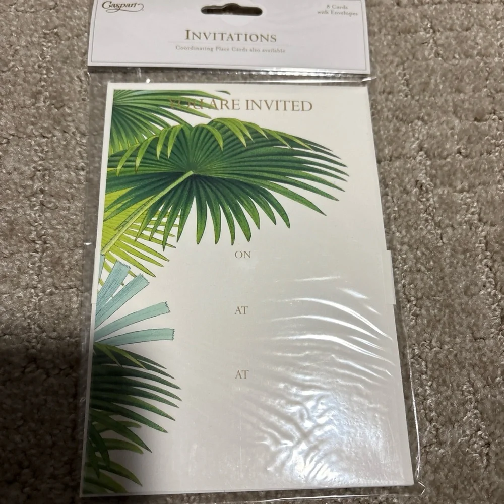 Caspari Invitations 8 Cards W Envelopes Green Palm Fronds